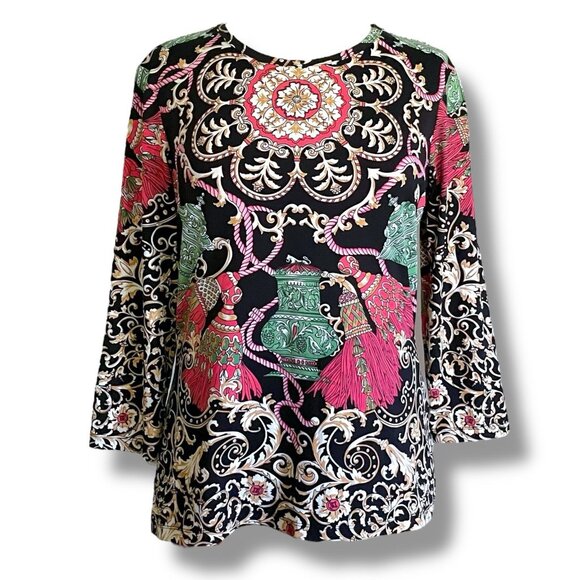 J McLaughlin Womens Top Sz Large Baroque Tassel Print Catalina Cloth Blouse - Picture 1 of 8